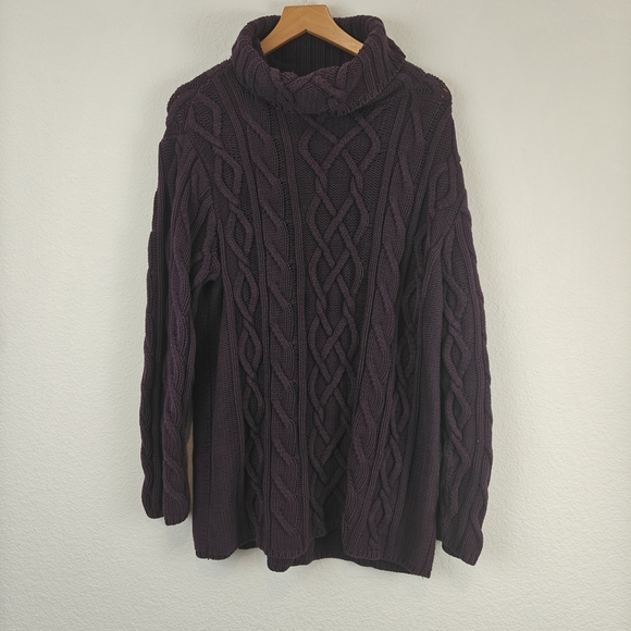 bryn Walker Sweaters - Bryn Walker Cotton Turtleneck Chunky Cable Knit Sweater In Eggplant Purple Sz LG
